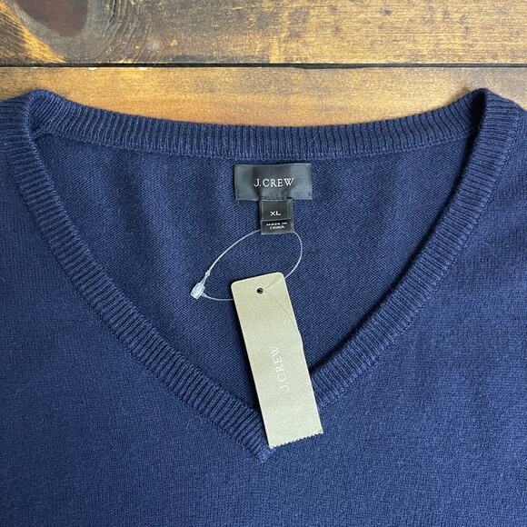 J. Crew Cotton Cashmere V-neck Sweater Navy Blue Men's XL Preppy NEW WITH TAGS - Picture 6 of 8